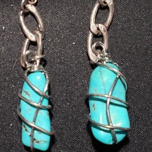 Large 2.5" drop Turquoise  Earrings  .925 SS